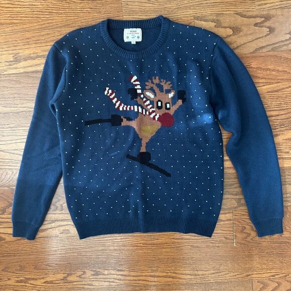 Christmas Reindeer Rudolph Skiing Sweater Size Large Fun Ugly Christmas Sweater - Picture 9 of 9